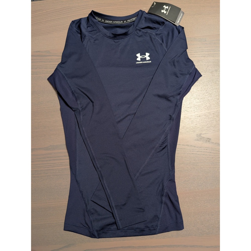 NEW Under Armour HeatGear Compression Shirt Mens Small Navy Blue Long Sleeve